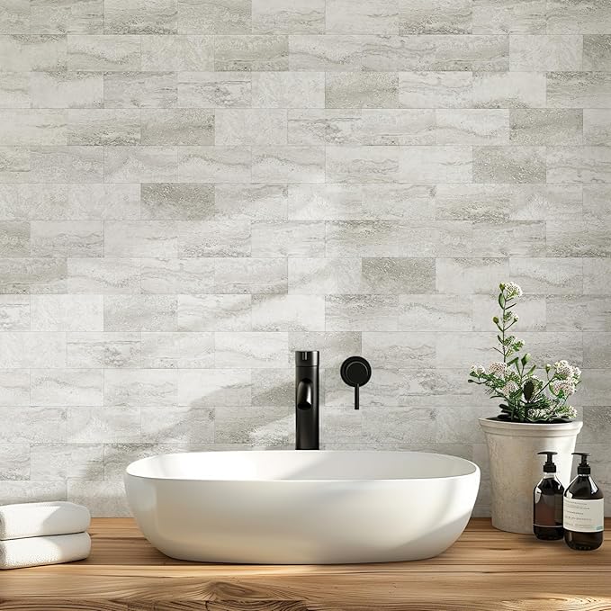 Vamos Tile 100-Piece Matt Beige Mixed Grey Slate Peel and Stick Backsplash