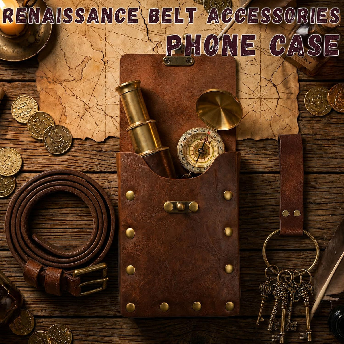 Renaissance Pirate Belt with Pouch Waist Bag, Pirate Head Scarf 7-Pack