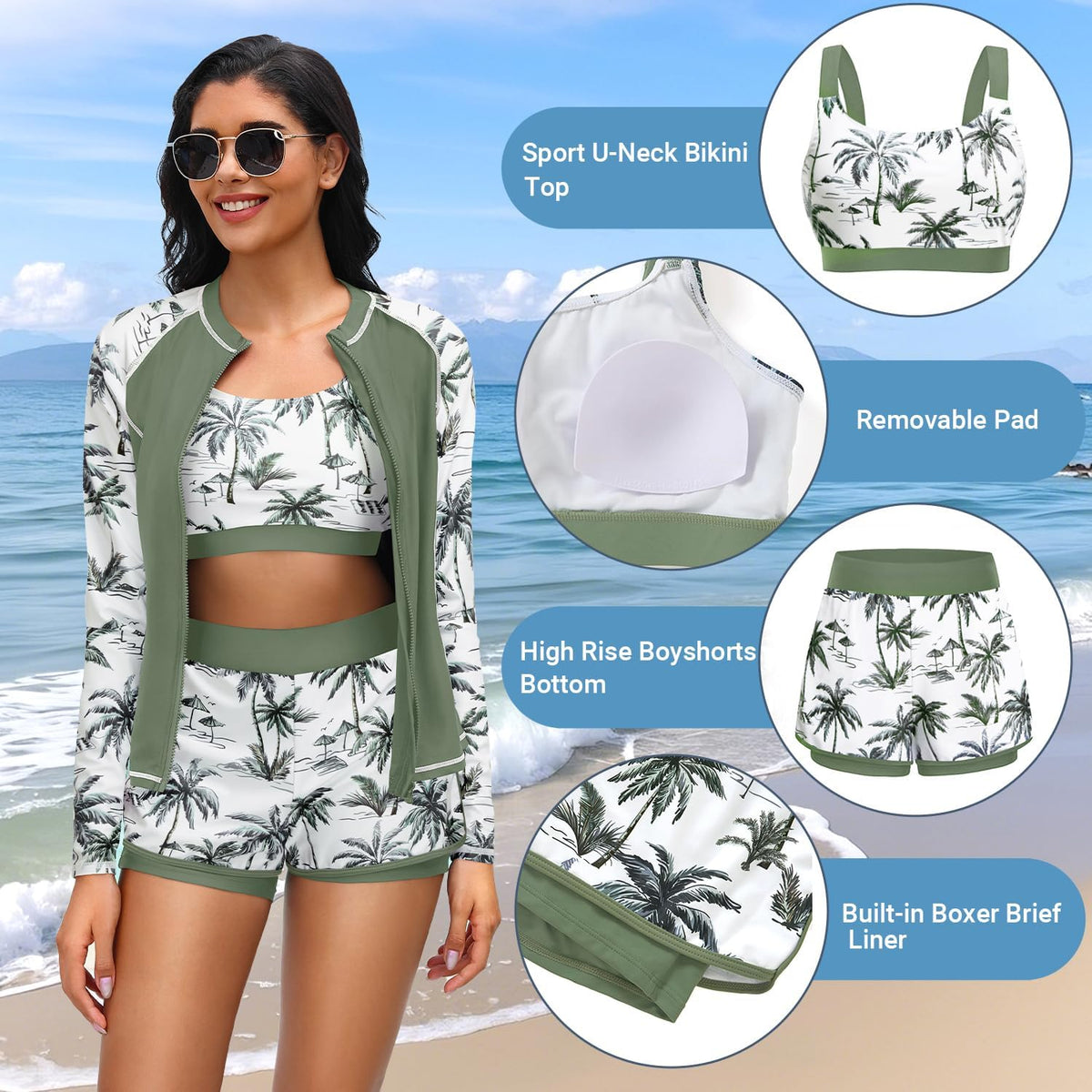 Daci 3 Piece Rash Guard Set with 3'' Shorts