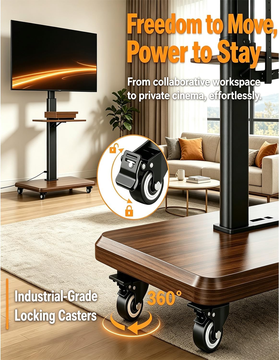 Rolling TV Stand for 32-75 Inch TVs up to 110 lbs