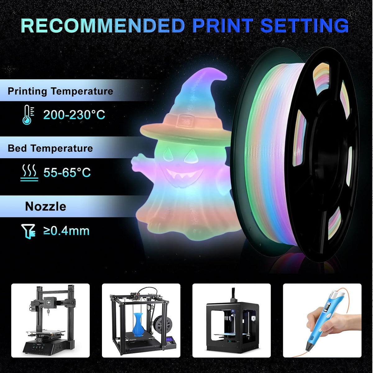 Glow in The Dark PLA+3D Printer Filament, PLA+Filament 1.75 mm, Stronger Ligh...