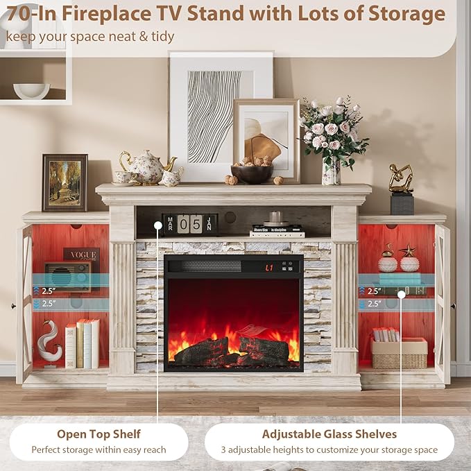 QUW Electric Fireplace TV Stand, Modern TV Console Table