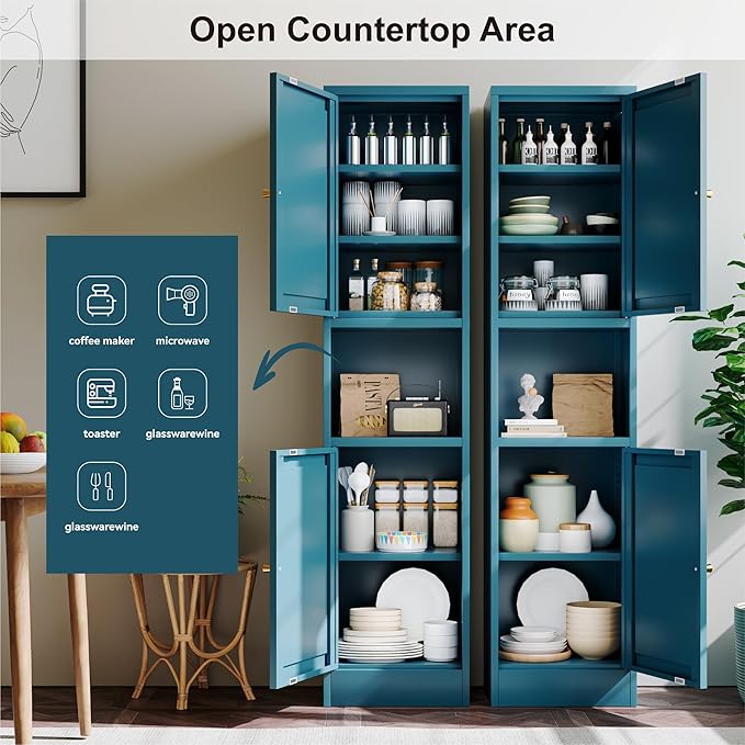 2-Door Metal Storage Cabinet, Tall Slim Pantry Organizer