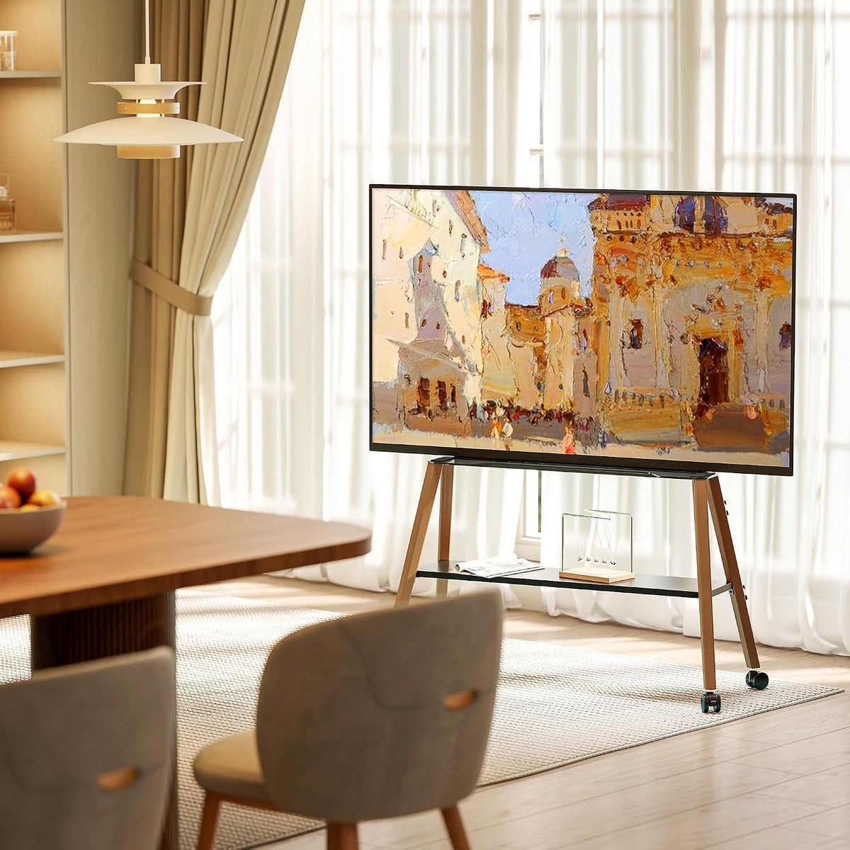 Rolling Easel TV Stand for 49-75" TVs, 88 lbs, Black