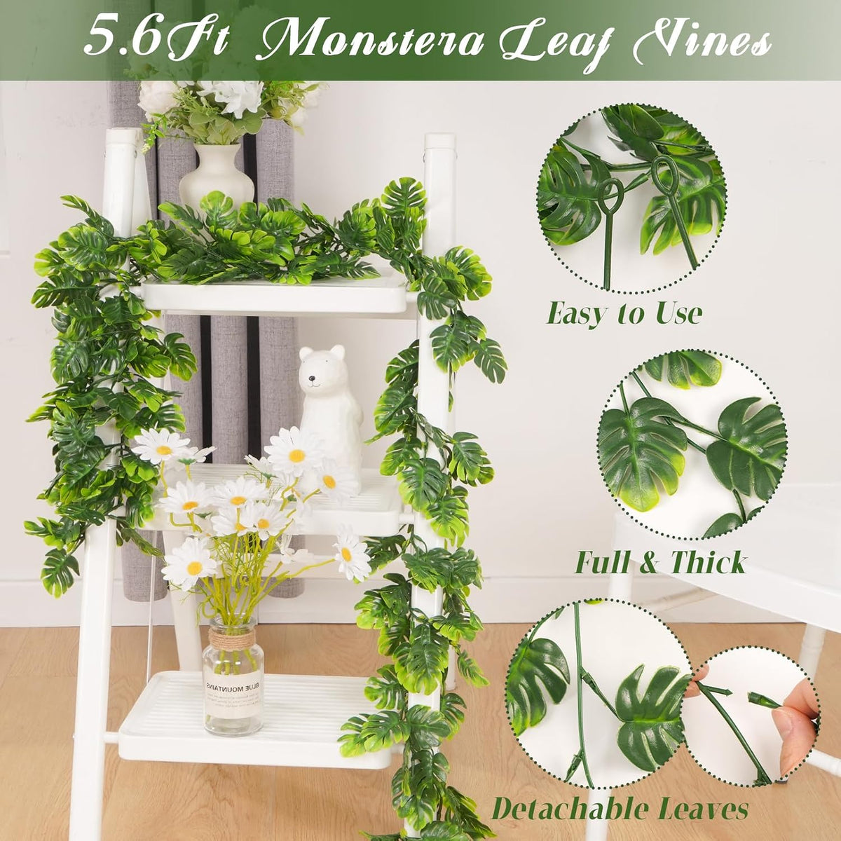 8Pcs Artificial Monstera Leaf Vines 5.6Ft Greenery Garland