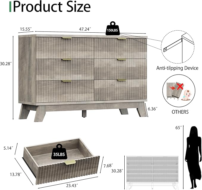 Xixini Fluted Dresser for Bedroom