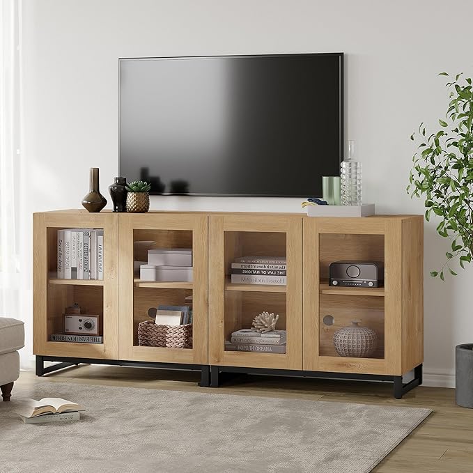 WAMPAT Modern TV Stand with Glass Doors