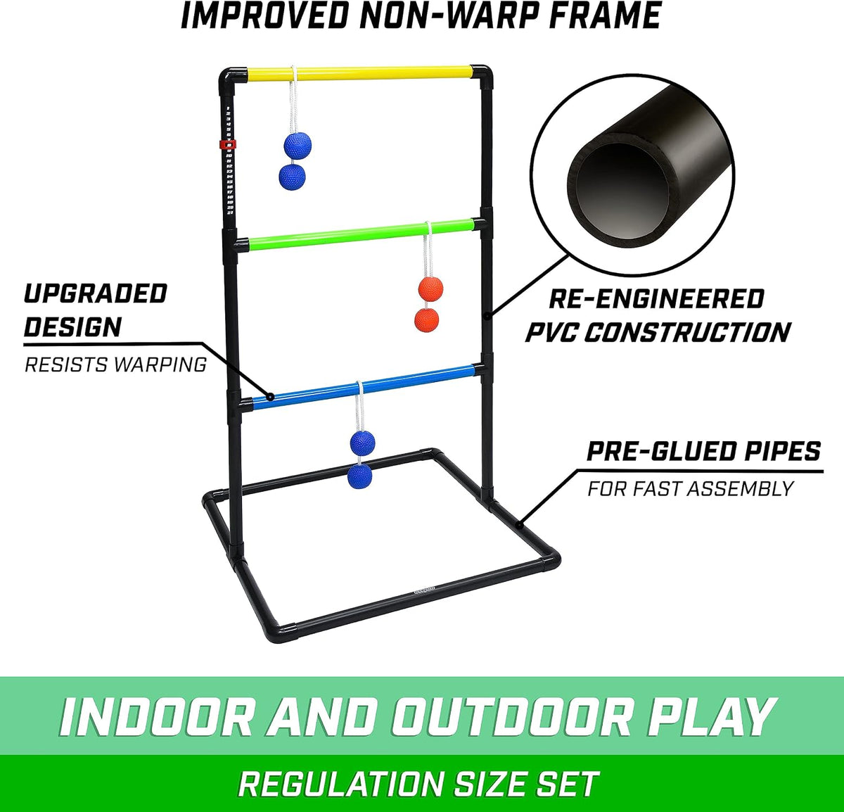 GoSports Ladder Toss Indoor & Outdoor Game Set with 6 Soft Rubber Bolo Ba...