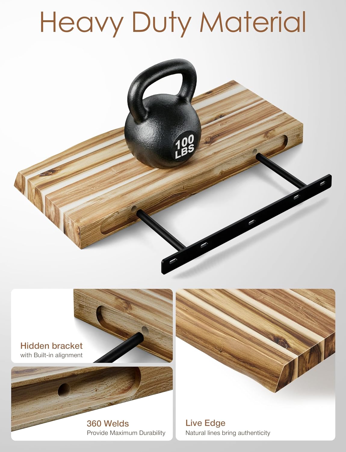 BATODA Acacia Live Edge Floating Shelves, Wall Mounted, 17", Set of 2 Pcs