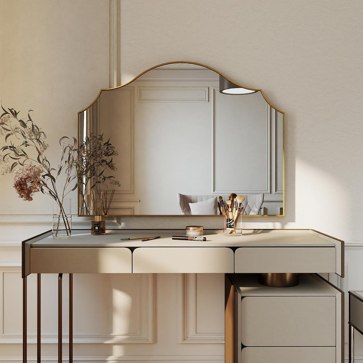 26"x35" Gold Arched Wall Mirror, Decorative Mirror | Modern Minimal...