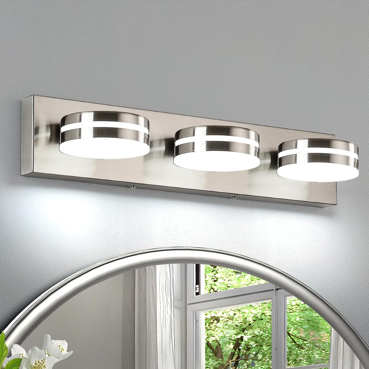 3-Light Bathroom Vanity Light, Brushed Nickel Bathroom Light Fixtures Over Mi...