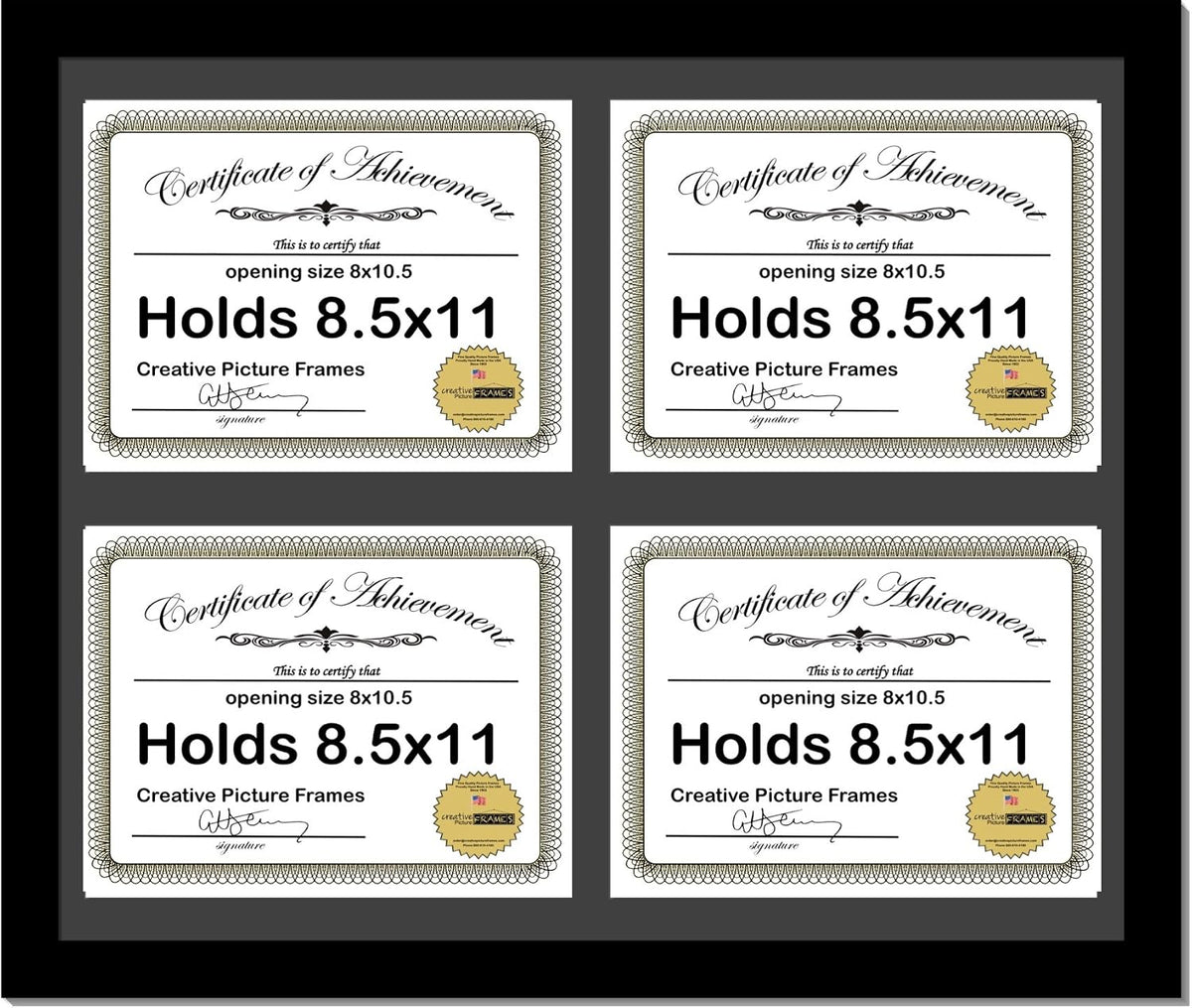 8511-20X24Bk-B Black Horizontal 8.5X11 Diploma Frame With 4 Opening Black Mat...