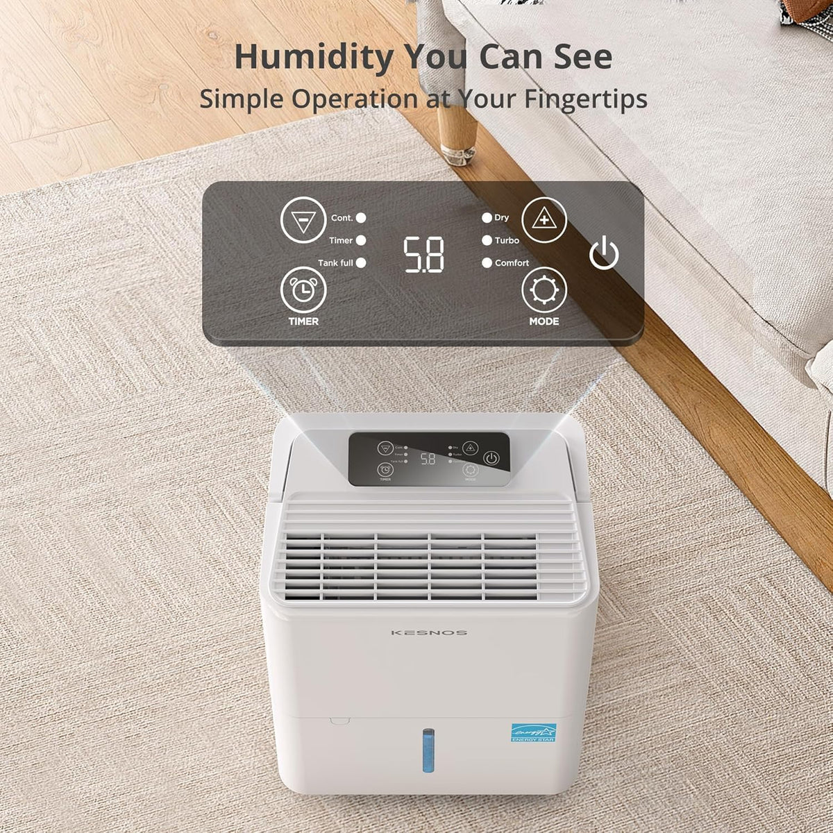 Kesnos 2,500 Sq. Ft. Energy Star Dehumidifier for Basement with Drain Hose