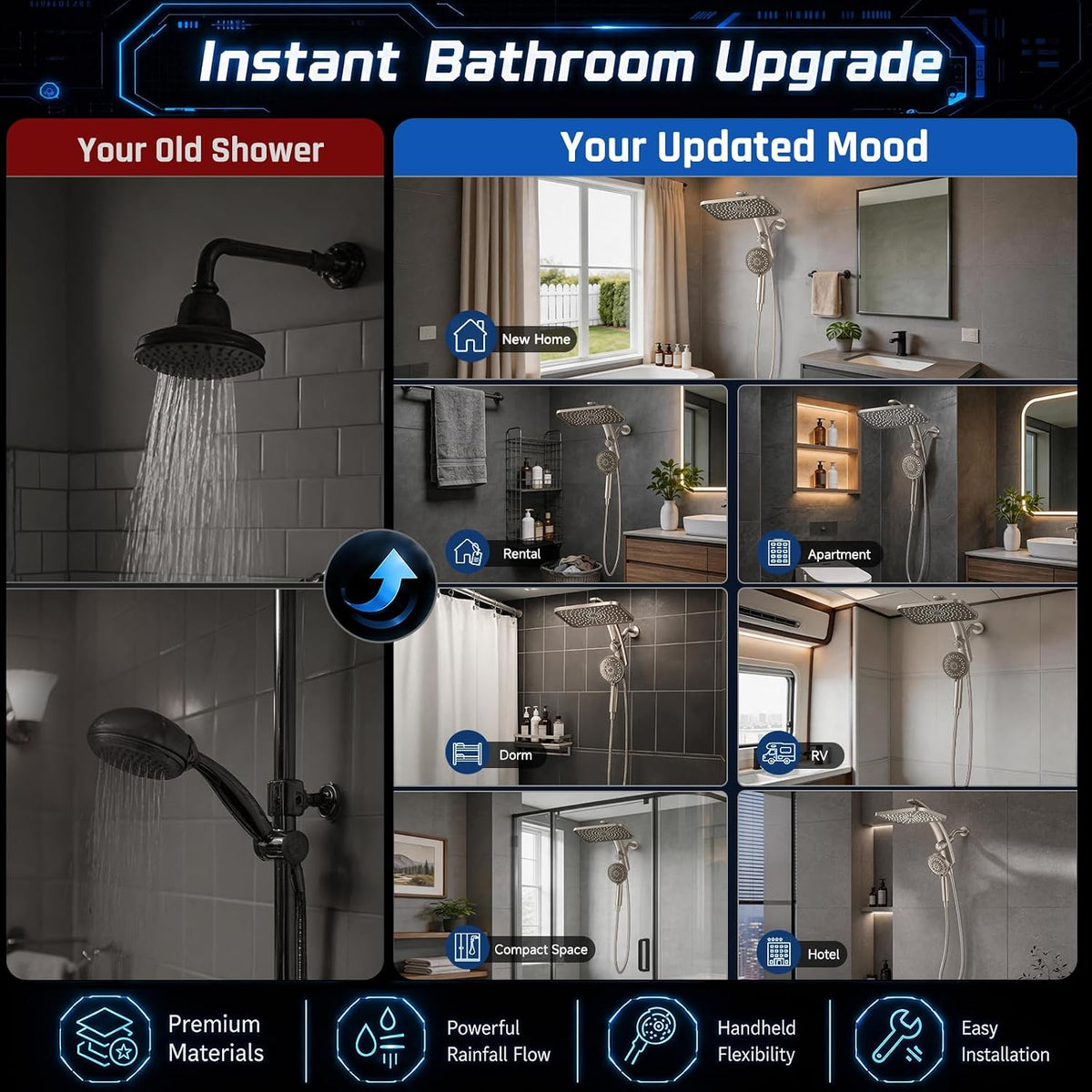 Veken 12" Rain Shower Head with Handheld,High Pressure Power Wash,Magnetic
