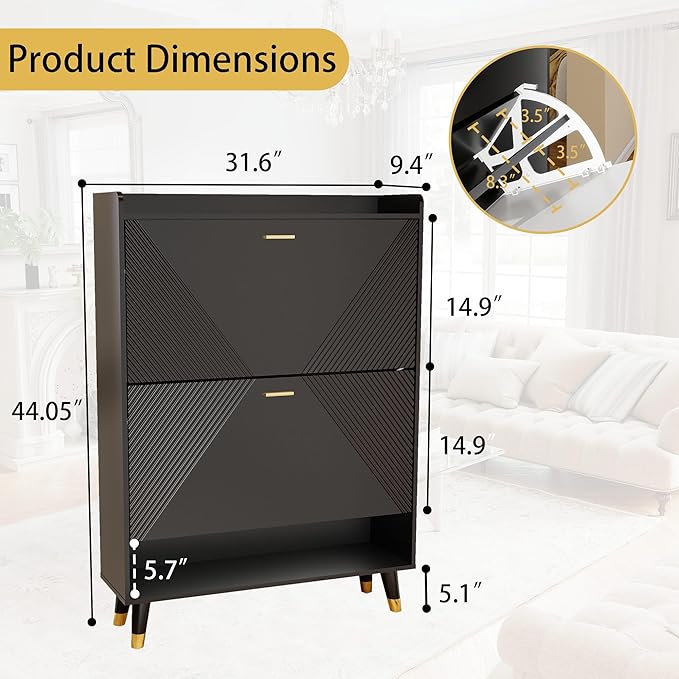 Shoe Cabinet Storage for Entryway, Shoe Organizer Cabinet Flip Drawers Narrow