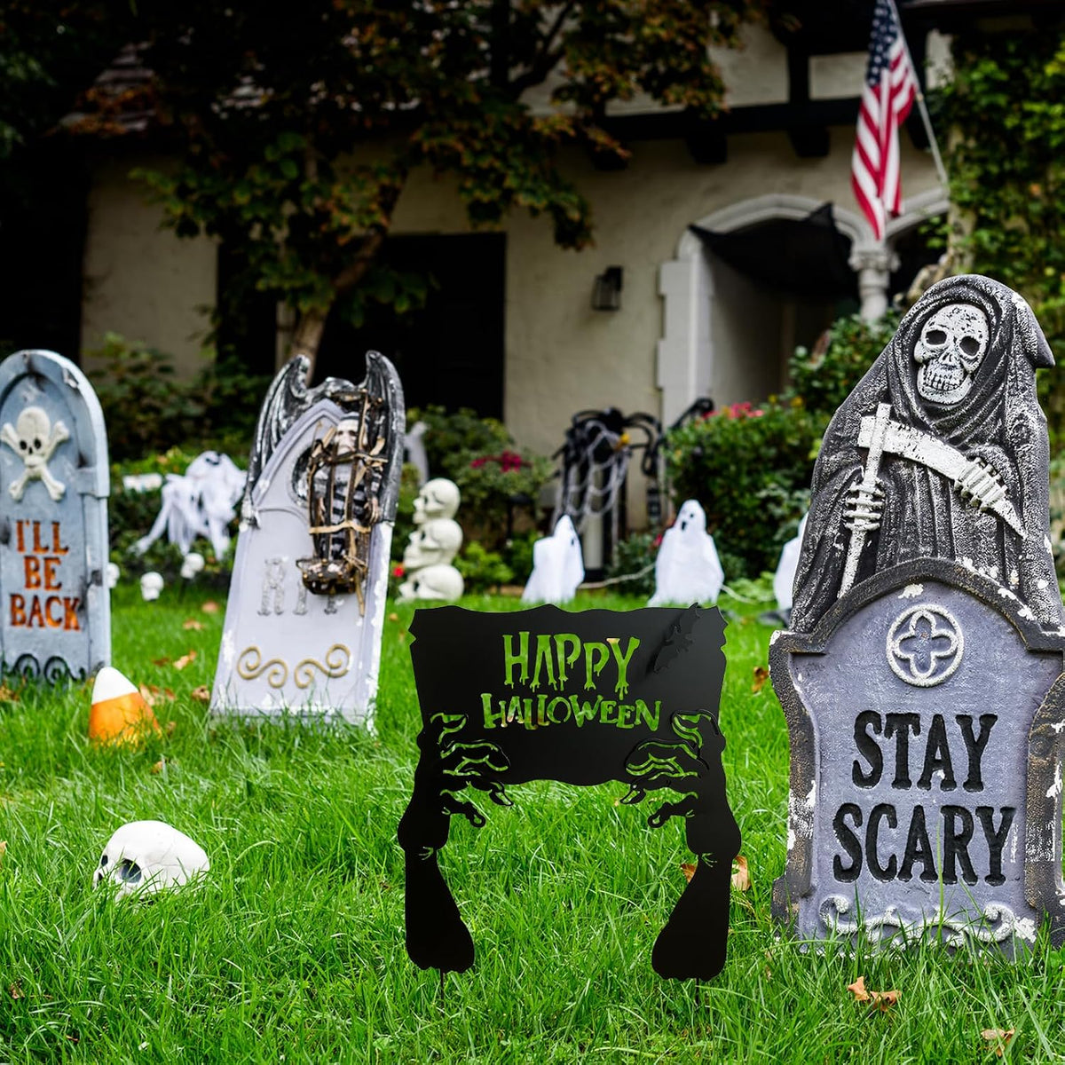Metal Hand Happy Halloween Garden Stakes，Decorative Scary Yard Stakes