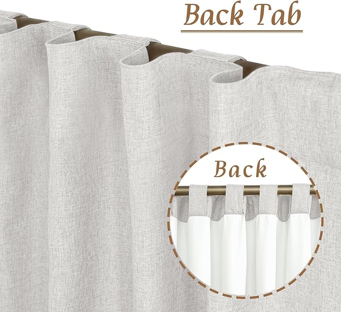LAMIT 100% Blackout Natural Linen Curtains, 68 Inches Linen Textured Thermal