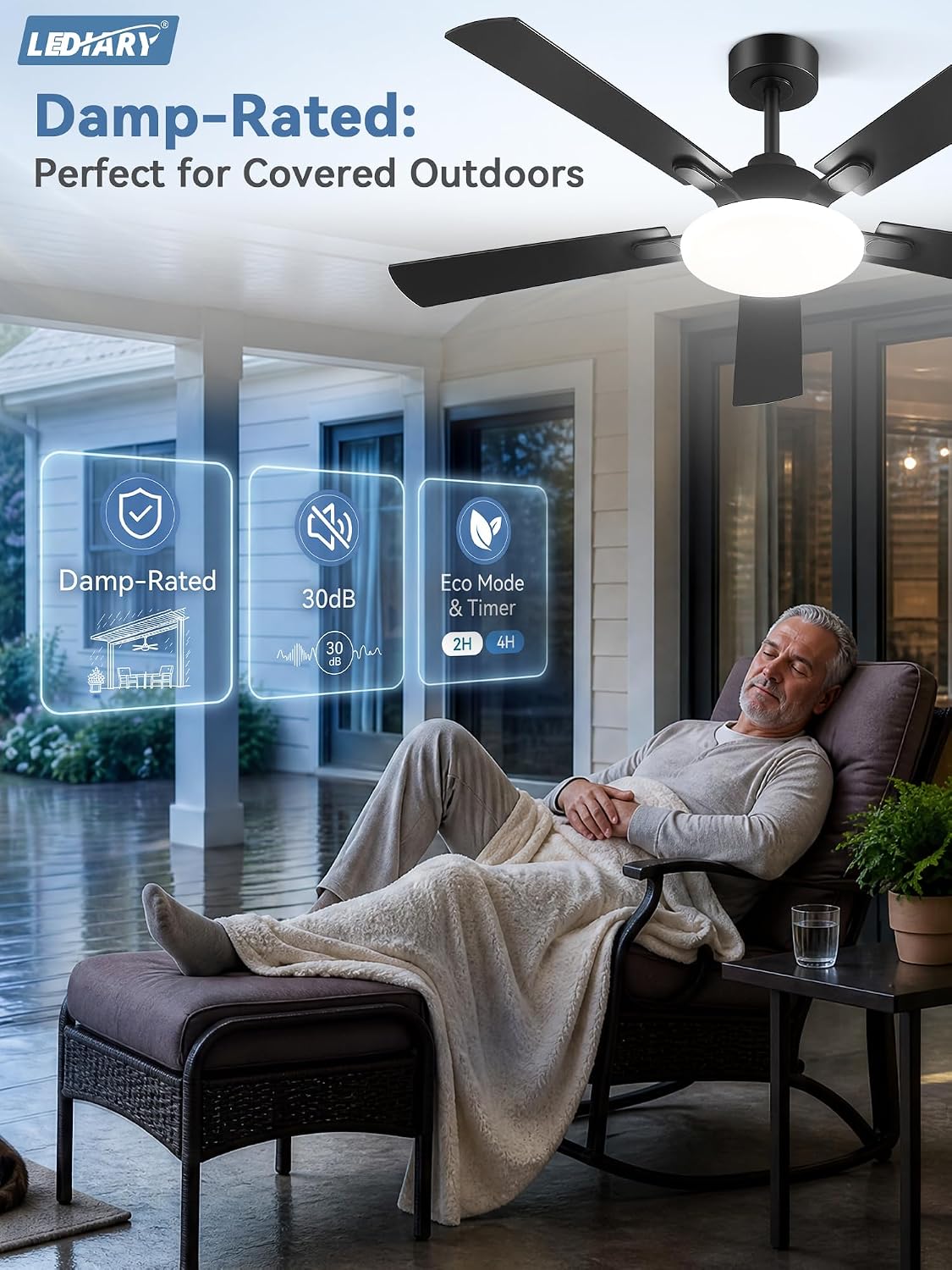 LEDIARY 52 Inch Ceiling Fans with Lights DC Motor, Remote & APP Control
