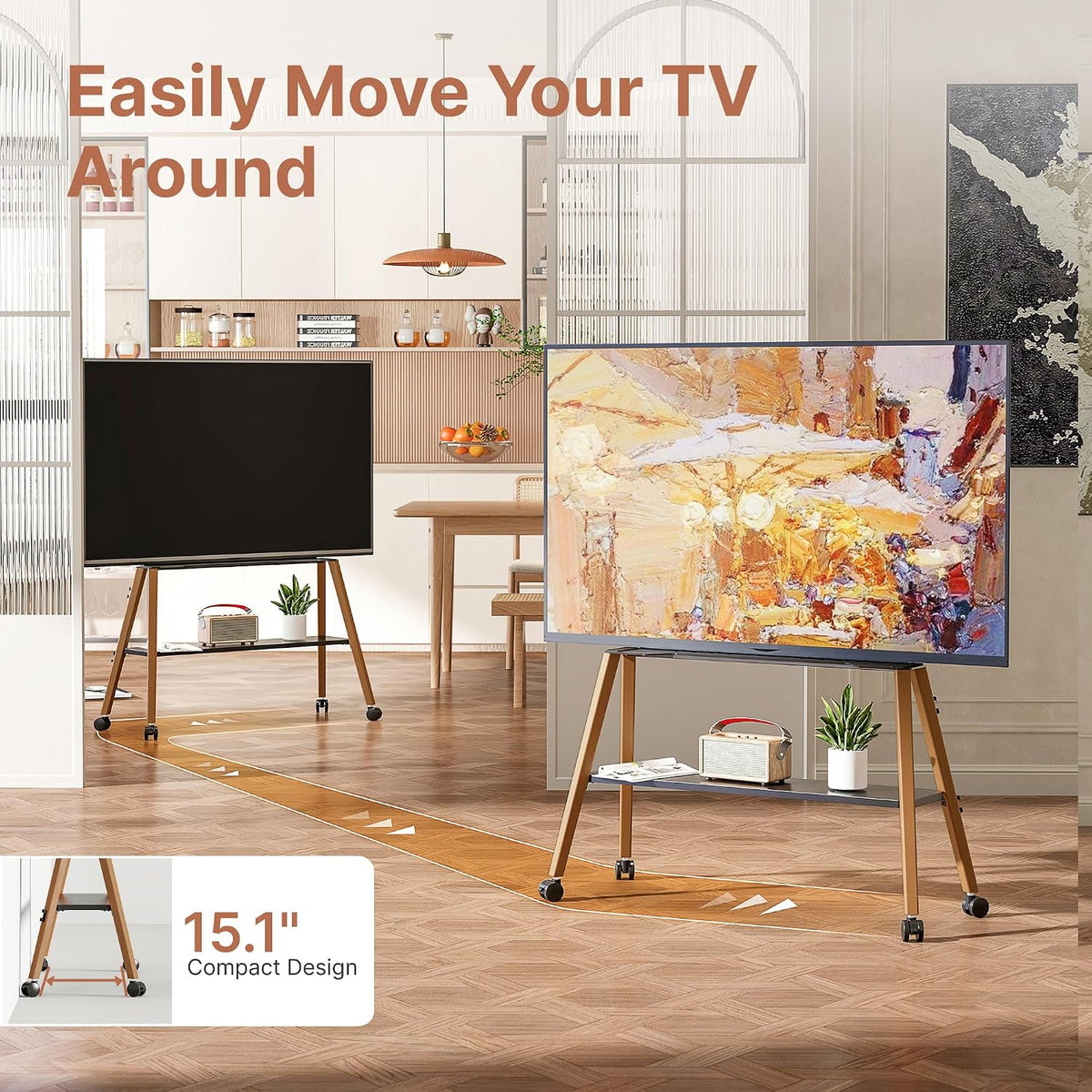 Rolling Easel TV Stand for 49-75" TVs, 88 lbs, Black