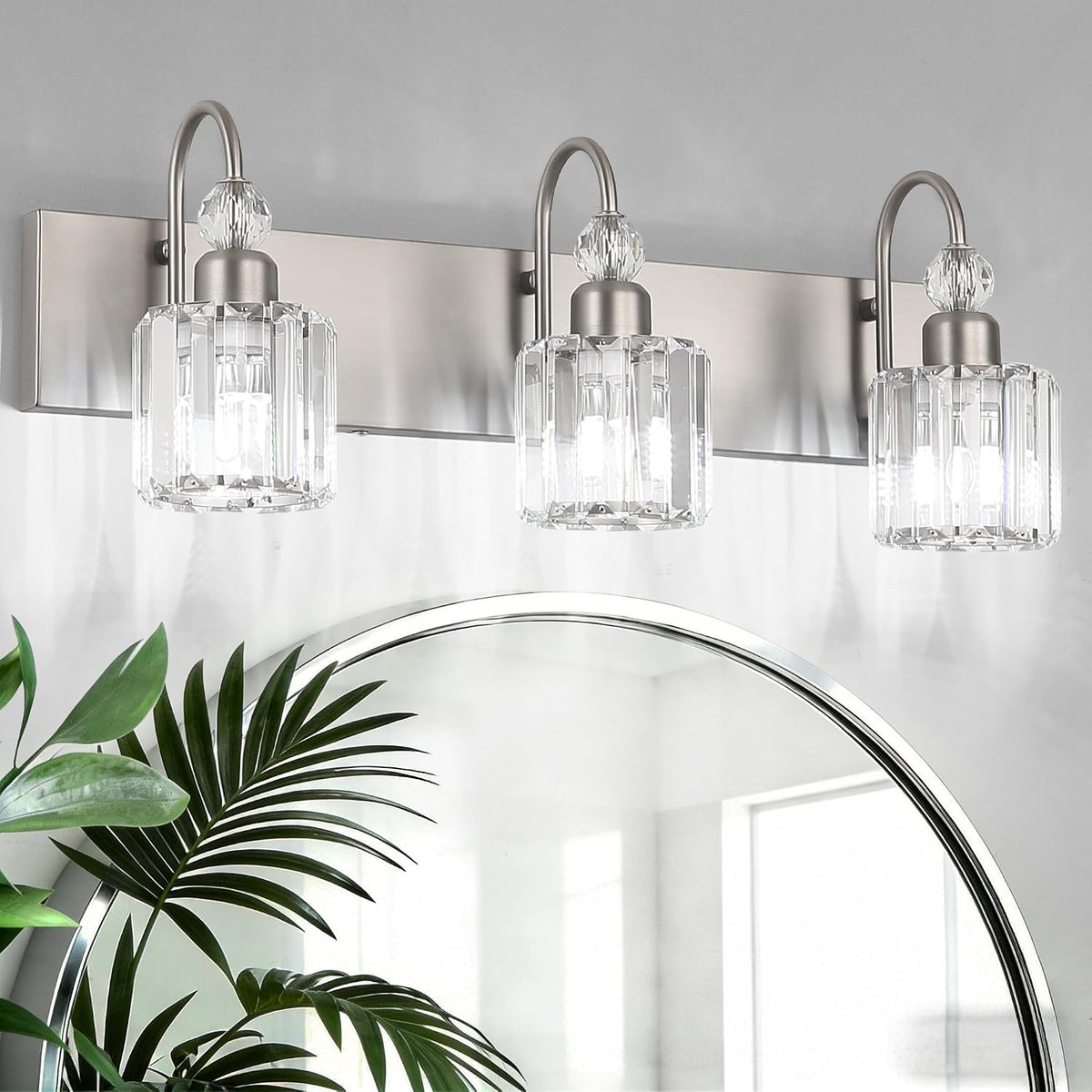 Ralbay Brushed Nickel Vanity Light for Bathroom Crystal 3-Light Modern Bathro...