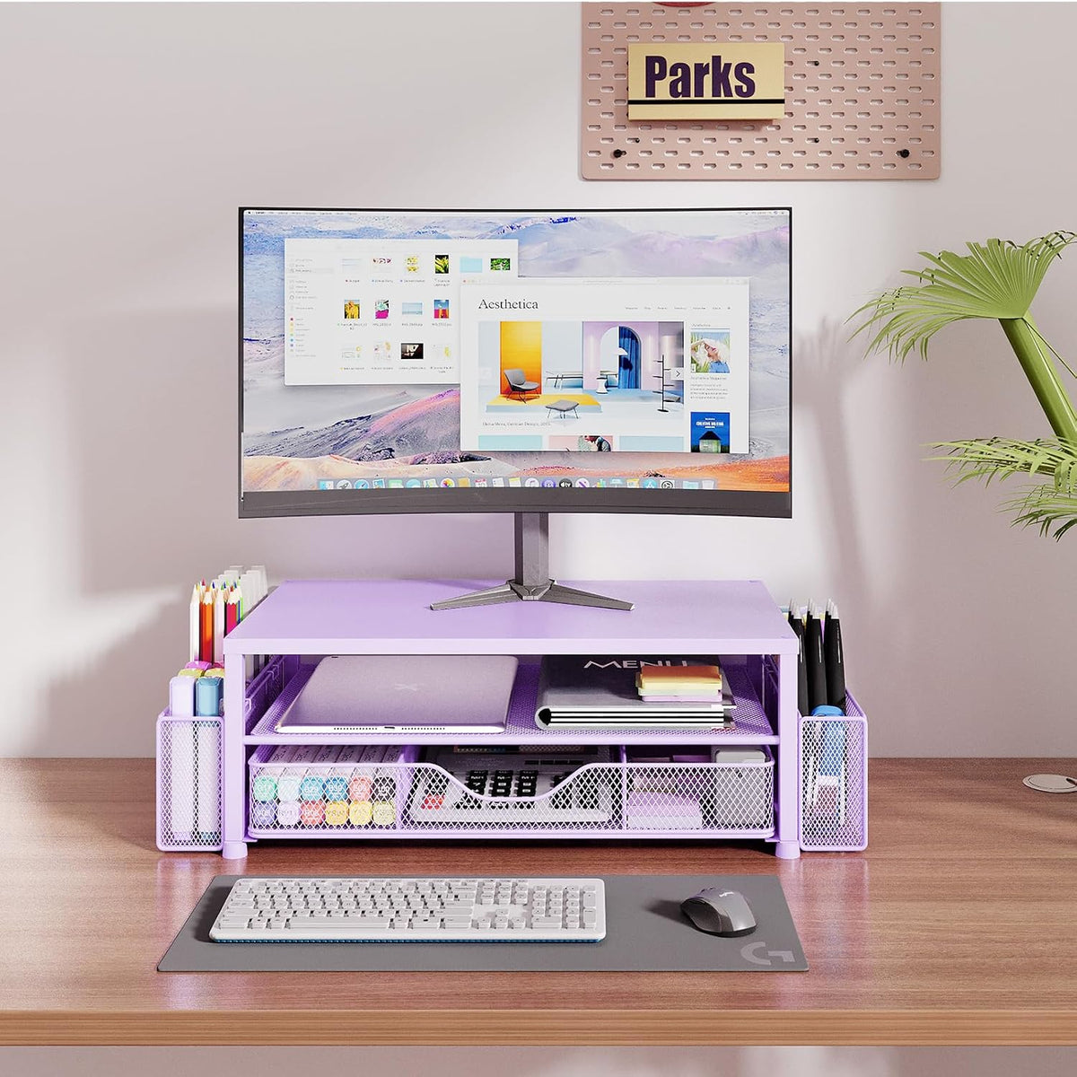 OPNICE Desk Organizer and Accessories, 2-Tier Computer Monitor Stand Riser wi...