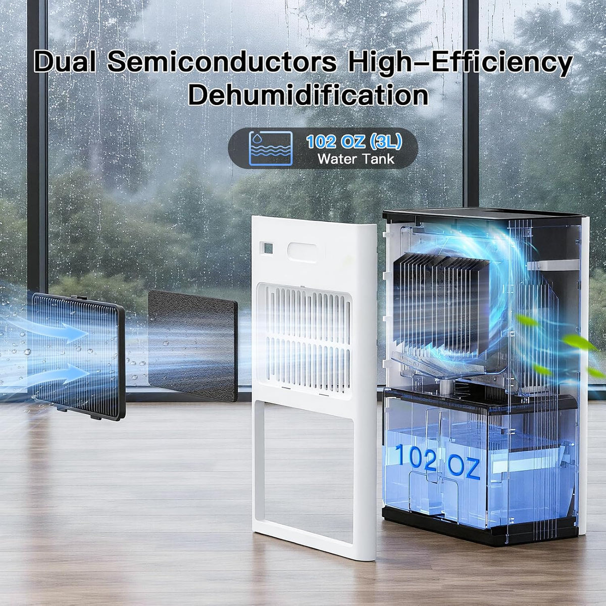 Small Dehumidifier for Bedroom, Quiet 102oz Tank for Small Rooms