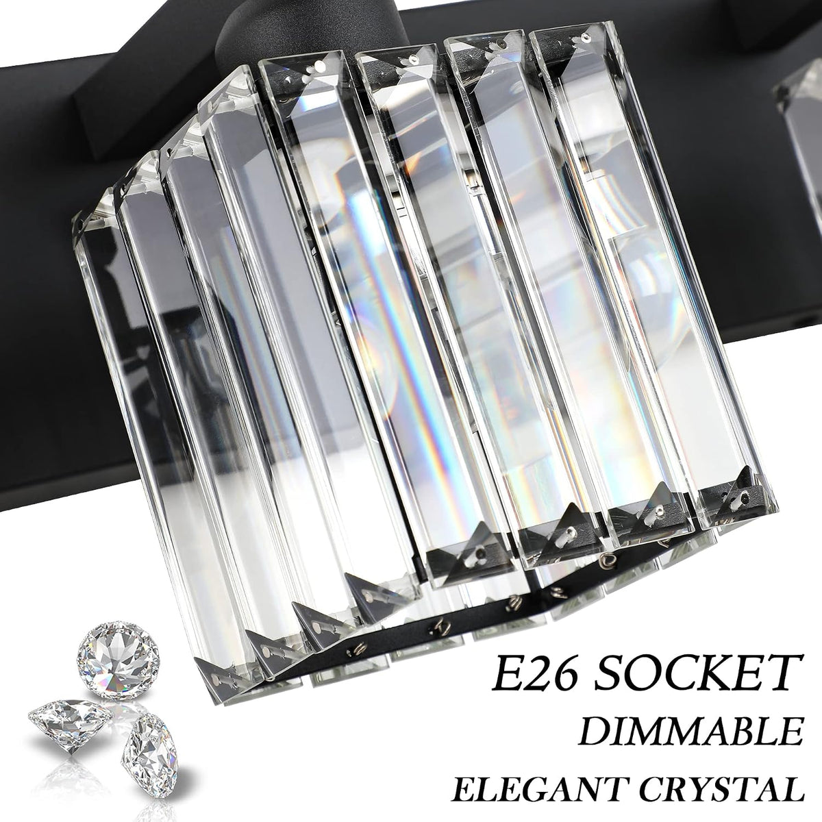Aipsun Black Vanity Light Bathroom Lighting Fixtures 3 Light Crystal Modern B...