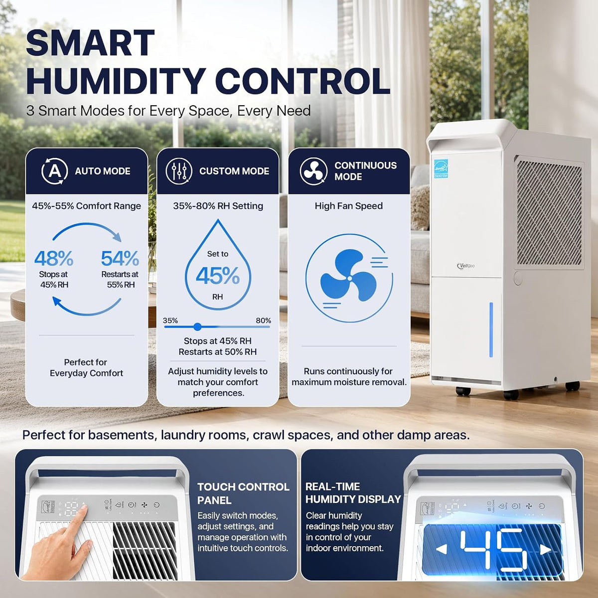 Dehumidifier for Basement, Home and Garage, Max 100 Pint/Day 5000 Sq.Ft