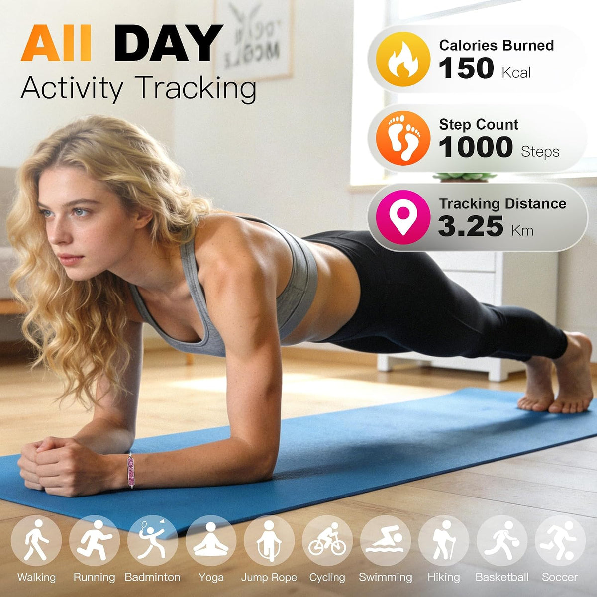 Smart Bracelet for Women - Fitness Tracker with Heart Rate, Sleep & Step ...