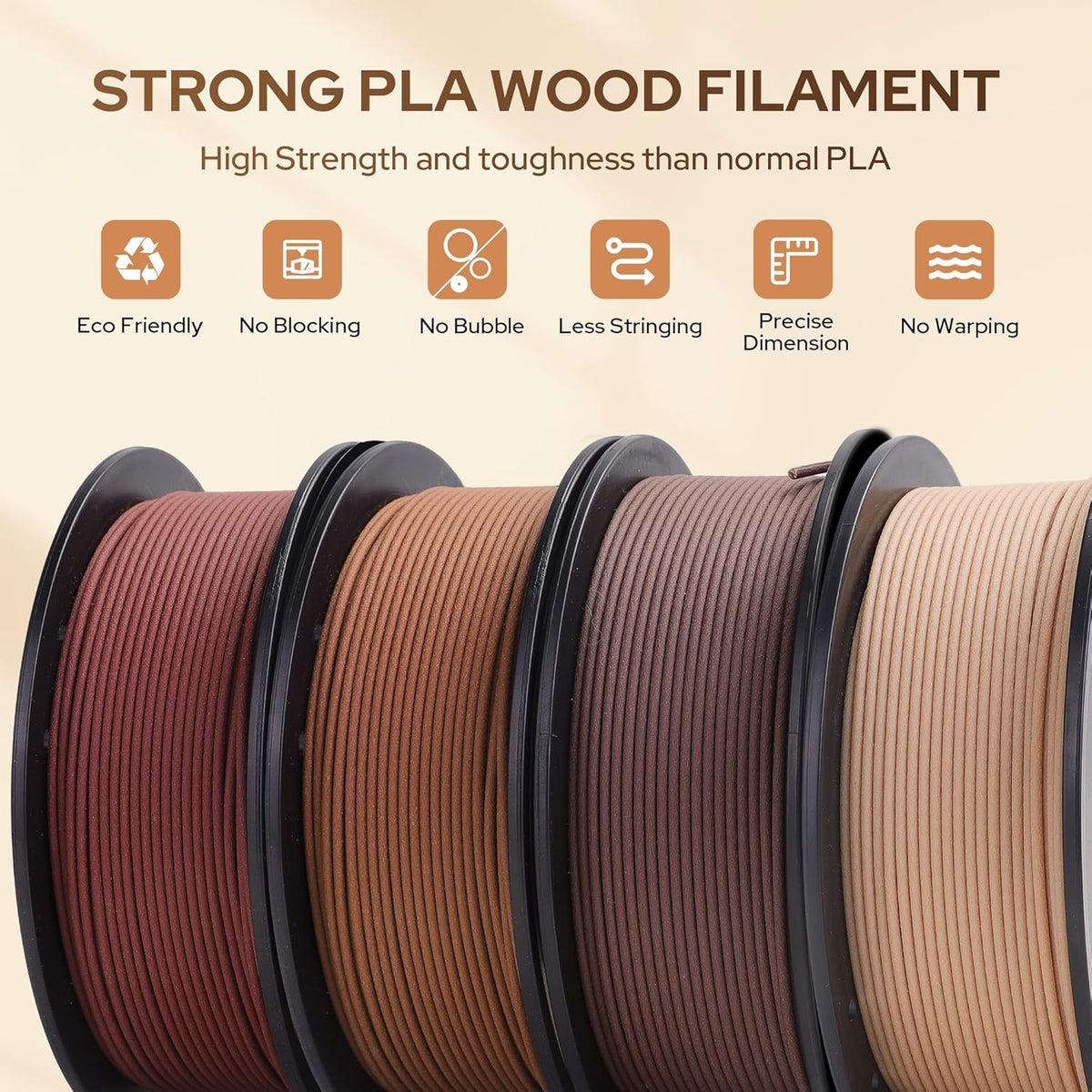 Wood PLA Filament Bundle 250g*4 Pack 3D Printer Filament PLA Bundles