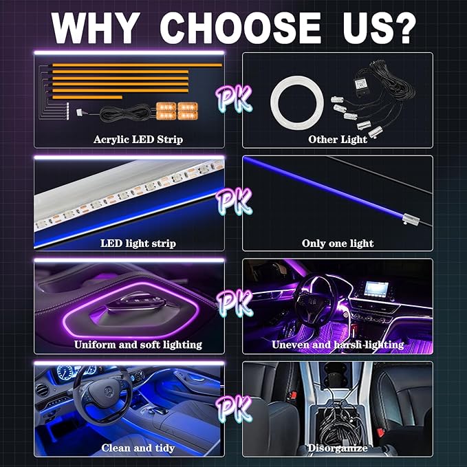Acrylic Interior Car Lights, WEBUPAR Car Accessories 10 in 1 Car LED Strip