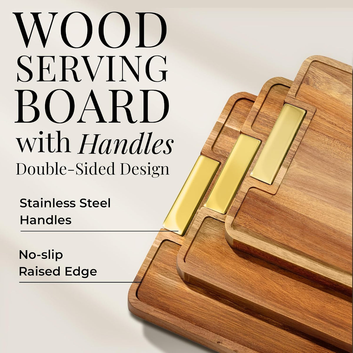 Styled Settings Wooden Cutting Board Set with Holder, 4-Piece, Gold