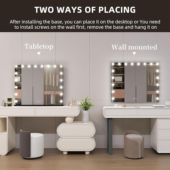 Vanity Mirror with Lights, Makeup Mirror with 17 Dimmable LED Bulbs, 3 Color