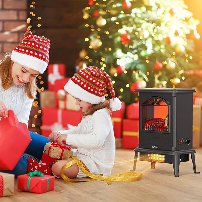 ROVSUN 22.4" H Electric Fireplace Stove, 1000W/1500W Freestanding Electric