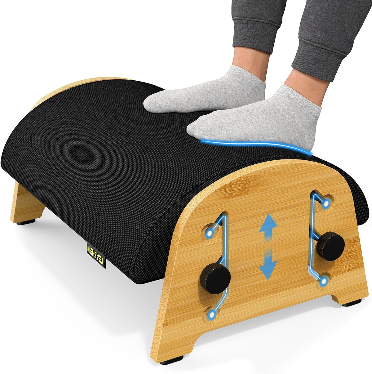 YEASHEIN Ergonomic Foot Rest Under Desk At Work, 6 Positions, Bamboo Wood
