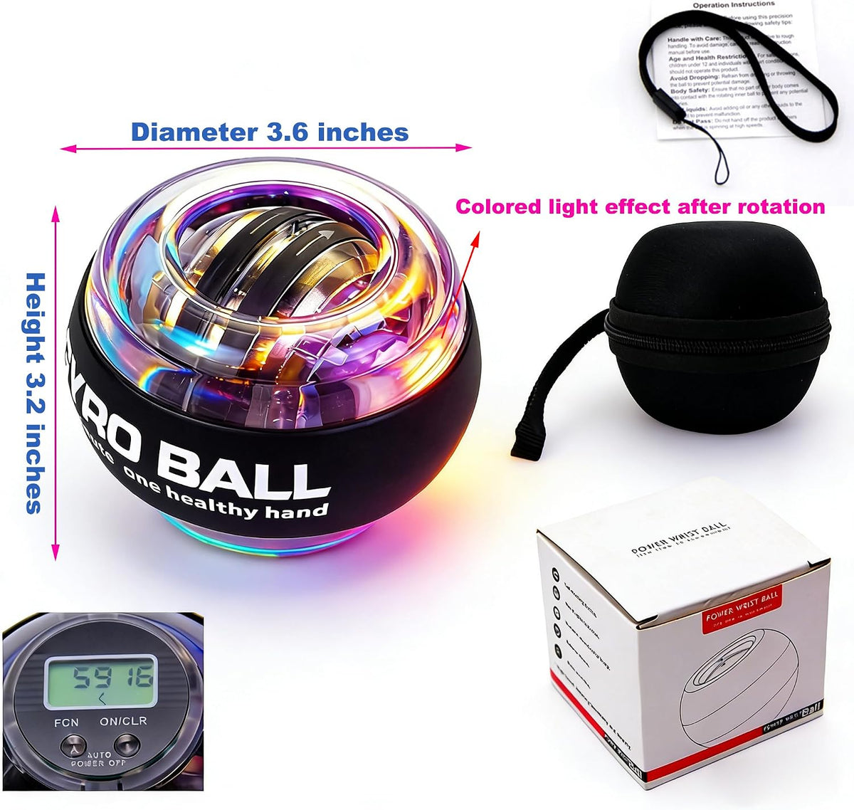 EXBEPE Gyro Ball with Counter,LED Light Power Wrist Hand Exerciser