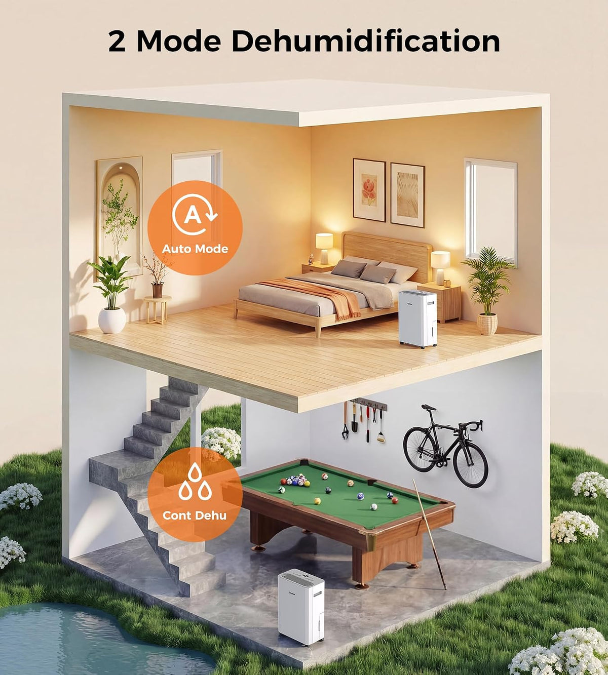 2500 Sq.Ft Max 32 Pints Dehumidifier for Basement with Drain Hose