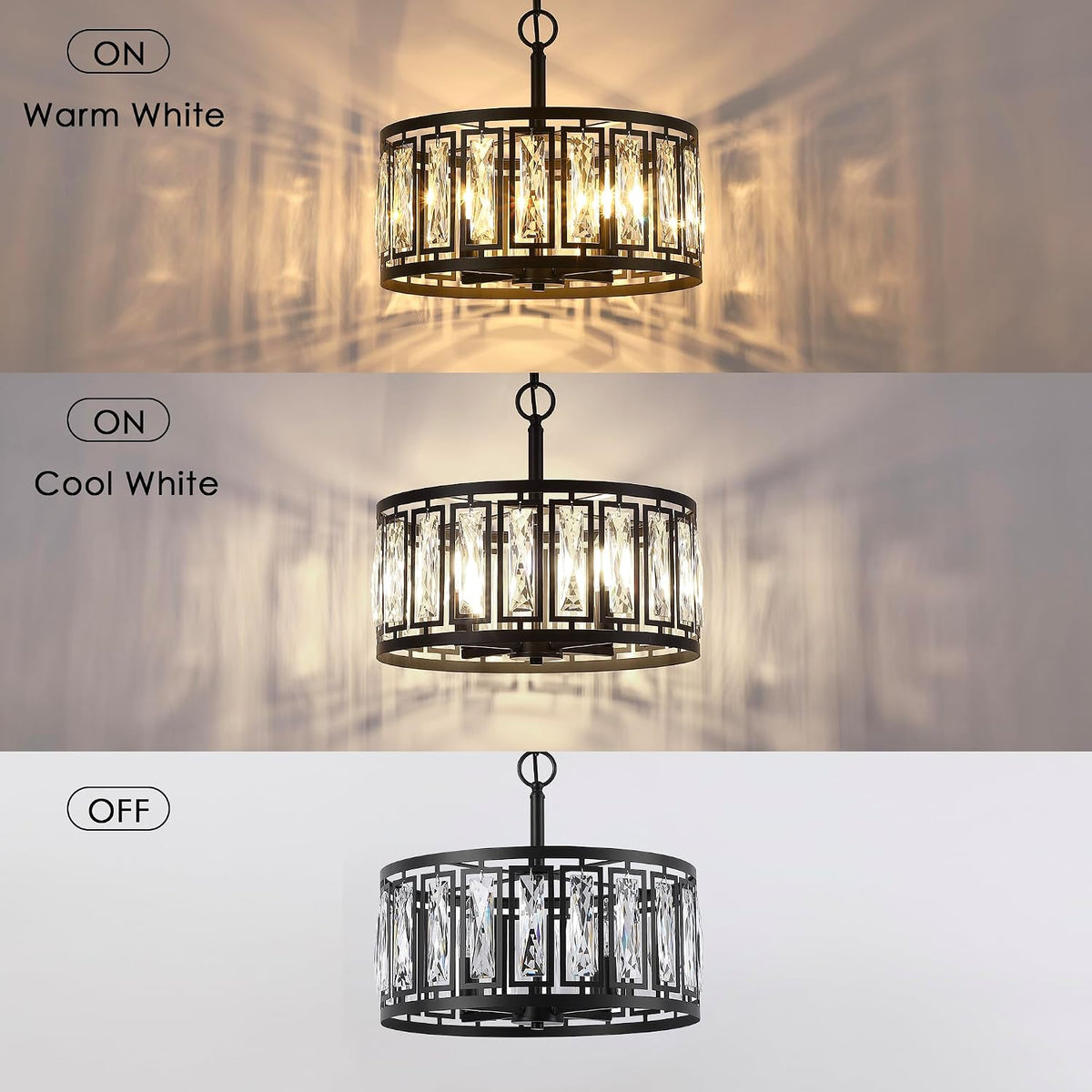 Modern Black Crystal Chandeliers for Dining Room, 4 Lights Pendant Lighting