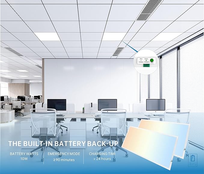 2X4 LED Flat Panel Light with Emergency Battery Backup, 50W 3000K/4000K/5000K