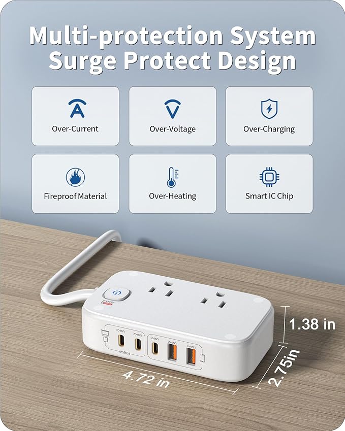 KWRNVO 7-in-1 Power Strip, 85W PD USB C Power Strip