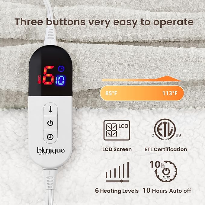 Heated Blanket Electric Blanket Twin Waffle, 62x84 Inches Sherpa Fleece Fast