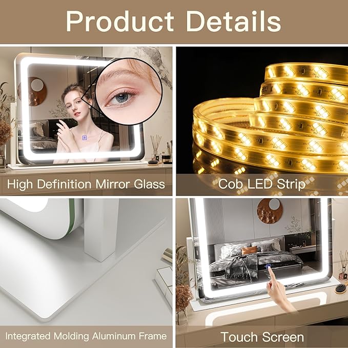 FENNIO Vanity Mirror with Lights 22''x17'' Makeup Mirror with...