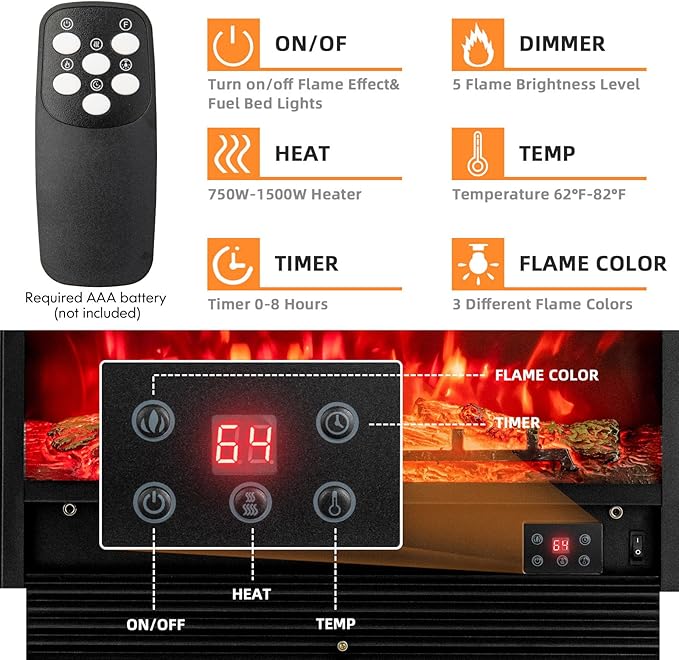 Giantex 28.5" Electric Fireplace Insert, Wall Recessed/Mounted, Freestan...