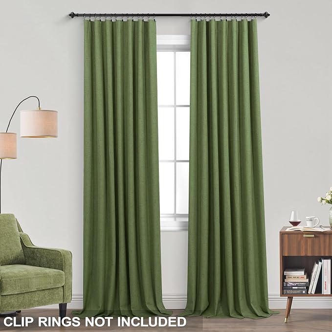 KOUFALL 92 Inch Blackout Curtains, Boho Olive Green Pleated Curtains