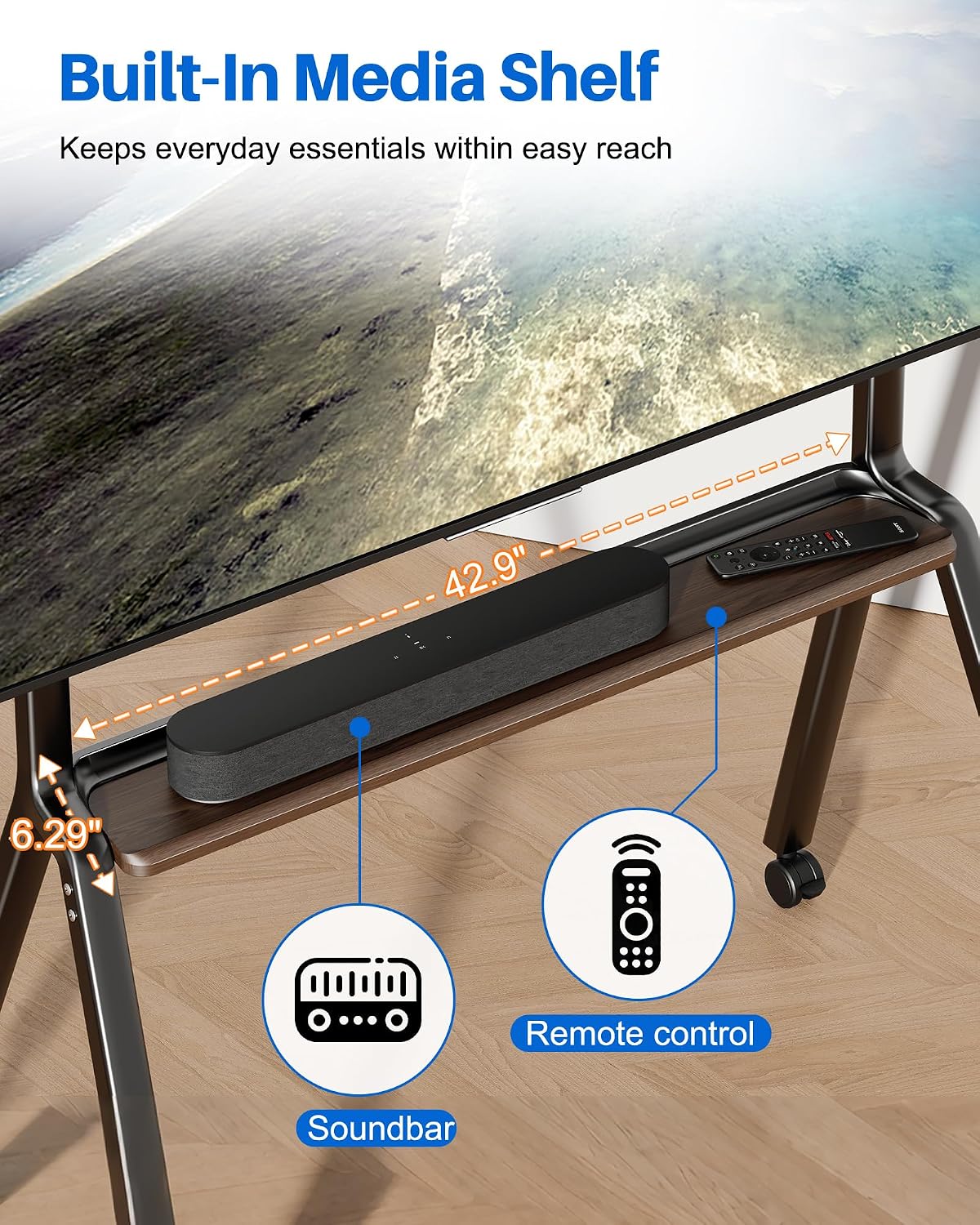 Rolling TV Stand for 55-100 Inch TVs,Mobile TV Cart Holds up to 265 lbs