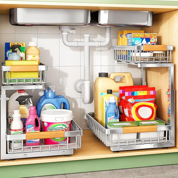 Under Sink Organizer, Stainless Steel 1-Pack 2 Tier Under Sink Organizers and