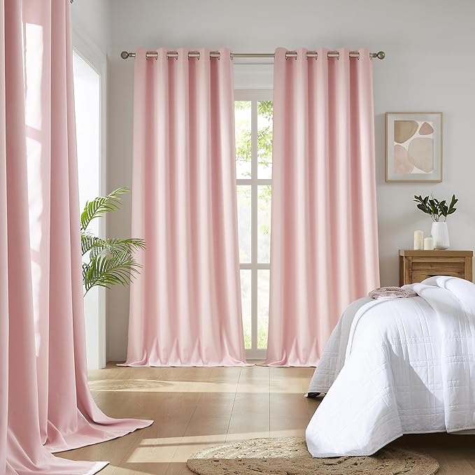 DUALIFE Baby Pink Grommet Room Darkening Curtains 60 x 84 Inches, 2 Panels