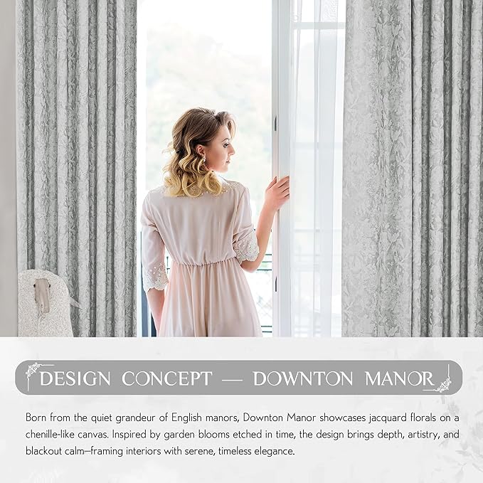 Beauoop Grey Floral Jacquard Blackout Curtains 108 Inches Long 2 Panels
