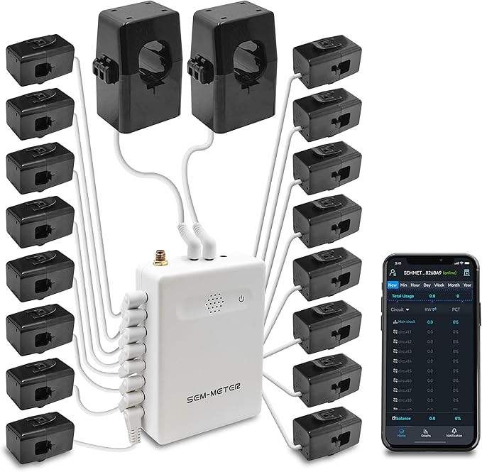 Smart Home Energy Monitor with 16 50A Circuit Level Sensors, Measure Power