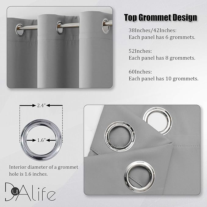 DUALIFE 2 Panels 108 Inch Length Light Grey Blackout Curtain Drapes